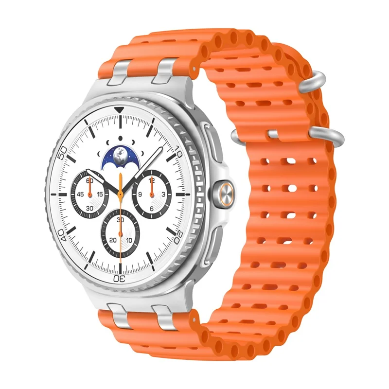 Silicone Watch Band for Samsung Galaxy Watch8 Classic 46mm / Watch8 44mm / 40mm Ocean Wave Breathable Strap with Silver Buckle - Orange