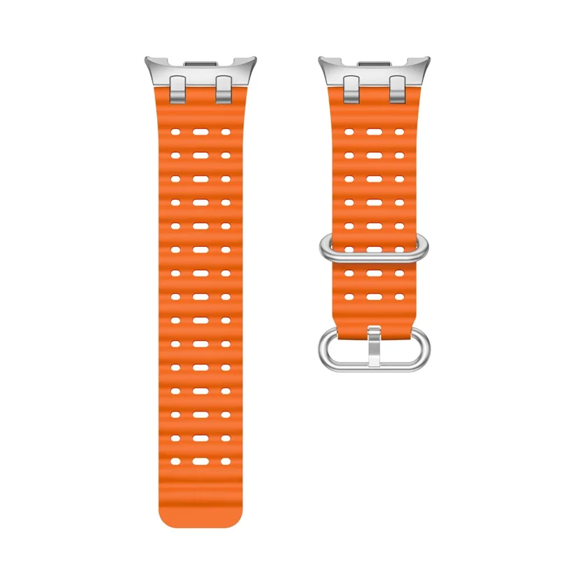 Silicone Watch Band for Samsung Galaxy Watch8 Classic 46mm / Watch8 44mm / 40mm Ocean Wave Breathable Strap with Silver Buckle - Orange