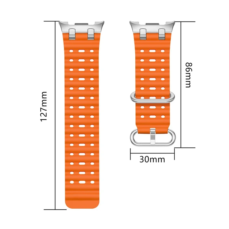 Silicone Watch Band for Samsung Galaxy Watch8 Classic 46mm / Watch8 44mm / 40mm Ocean Wave Breathable Strap with Silver Buckle - Orange
