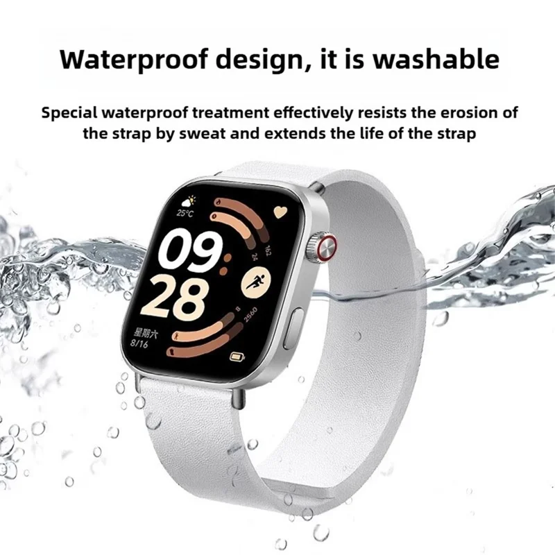 Magnetic Strap for Xiaomi Redmi Watch 6 / 5 / 4 / Smart Band 8 Pro / 9 Pro Top Layer Cowhide Leather Watch Band - Raspberry