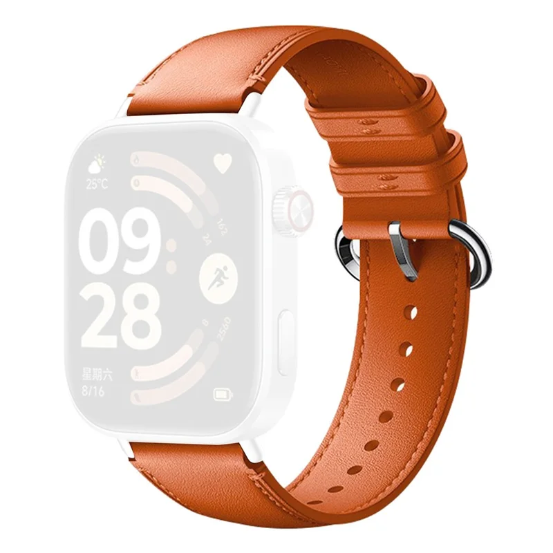 Genuine Leather Strap for Xiaomi Redmi Watch 6 / 5 / 4 / Smart Band 8 Pro / 9 Pro Replacement Watch Band with Metal Buckle - Orange