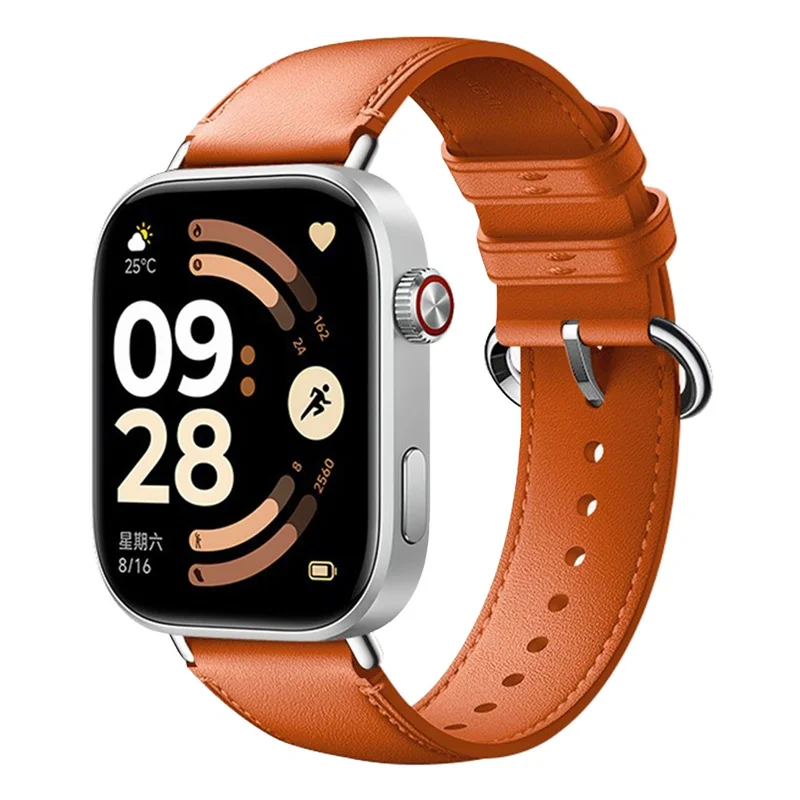 Genuine Leather Strap for Xiaomi Redmi Watch 6 / 5 / 4 / Smart Band 8 Pro / 9 Pro Replacement Watch Band with Metal Buckle - Orange