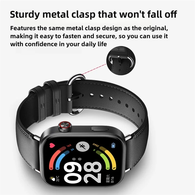 Genuine Leather Strap for Xiaomi Redmi Watch 6 / 5 / 4 / Smart Band 8 Pro / 9 Pro Replacement Watch Band with Metal Buckle - Orange