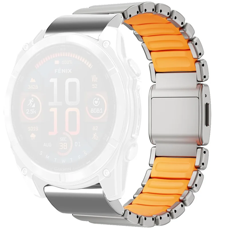 26mm 1-Bead Watch Strap For Garmin Fenix 8 Pro AMOLED 51mm / 8 51mm / Enduro 3 / Enduro 2 Titanium Alloy Band with Magnetic Buckle - Titanium / Orange