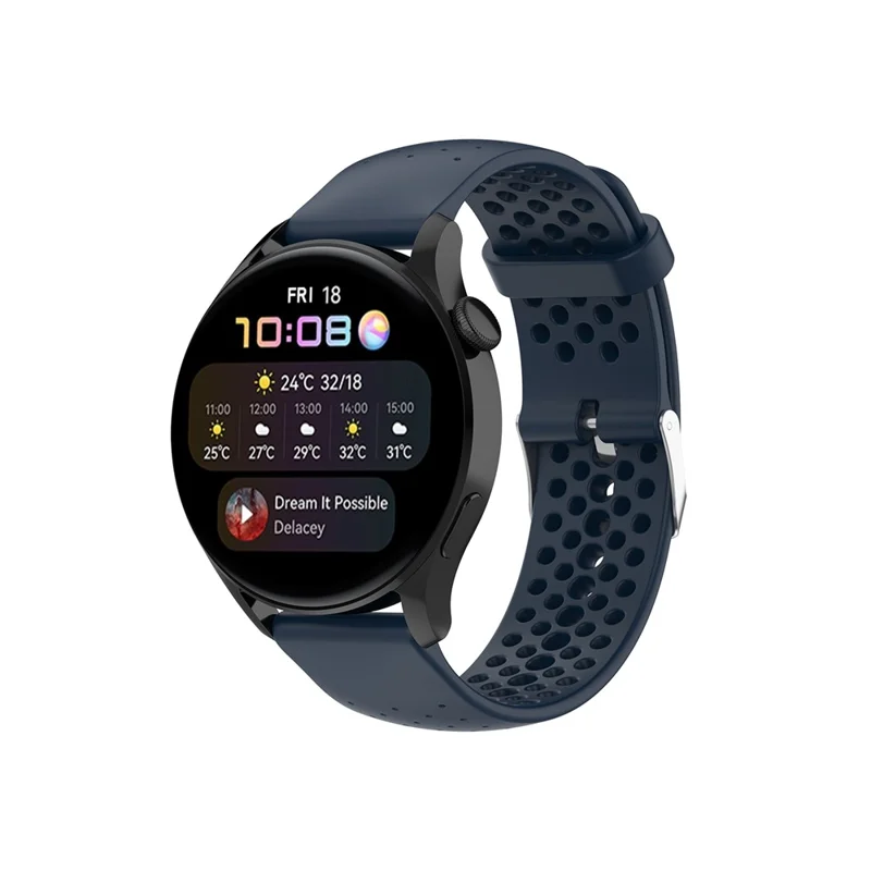 Silicone Breathable Watchband Adjustable Replacement Wrist Strap 22mm for Samsung Garmin Huawei Amazfit Smart Watch - Navy Blue
