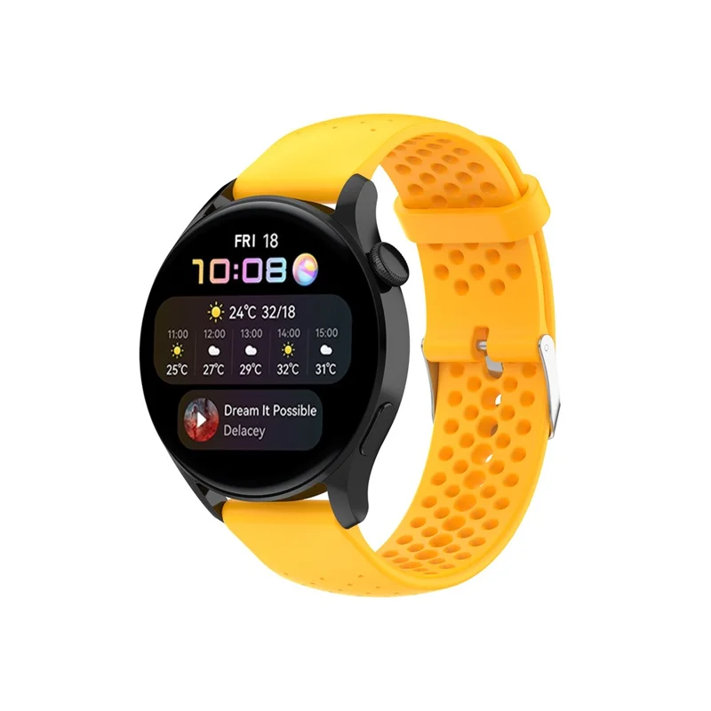 Silicone Breathable Watchband Adjustable Replacement Wrist Strap 22mm for Samsung Garmin Huawei Amazfit Smart Watch - Yellow