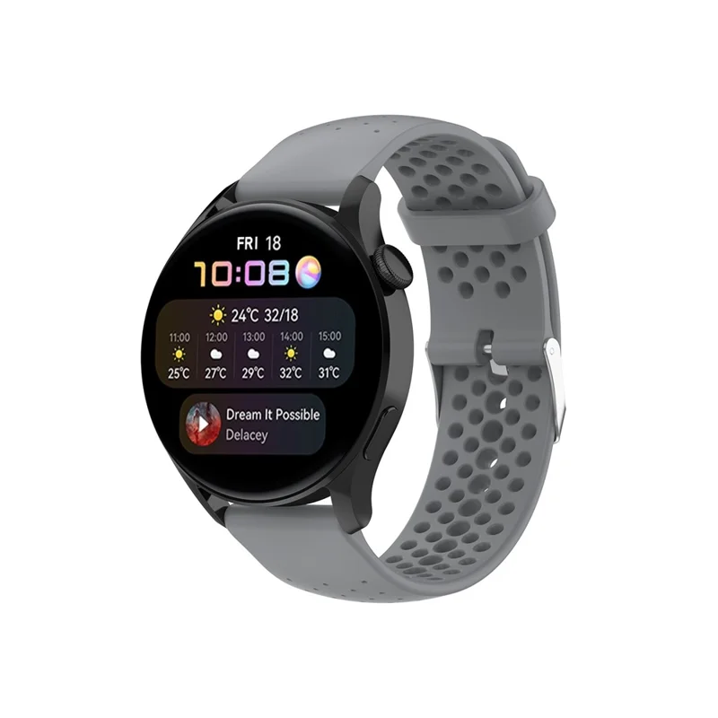 Silicone Breathable Watchband Adjustable Replacement Wrist Strap 22mm for Samsung Garmin Huawei Amazfit Smart Watch - Grey