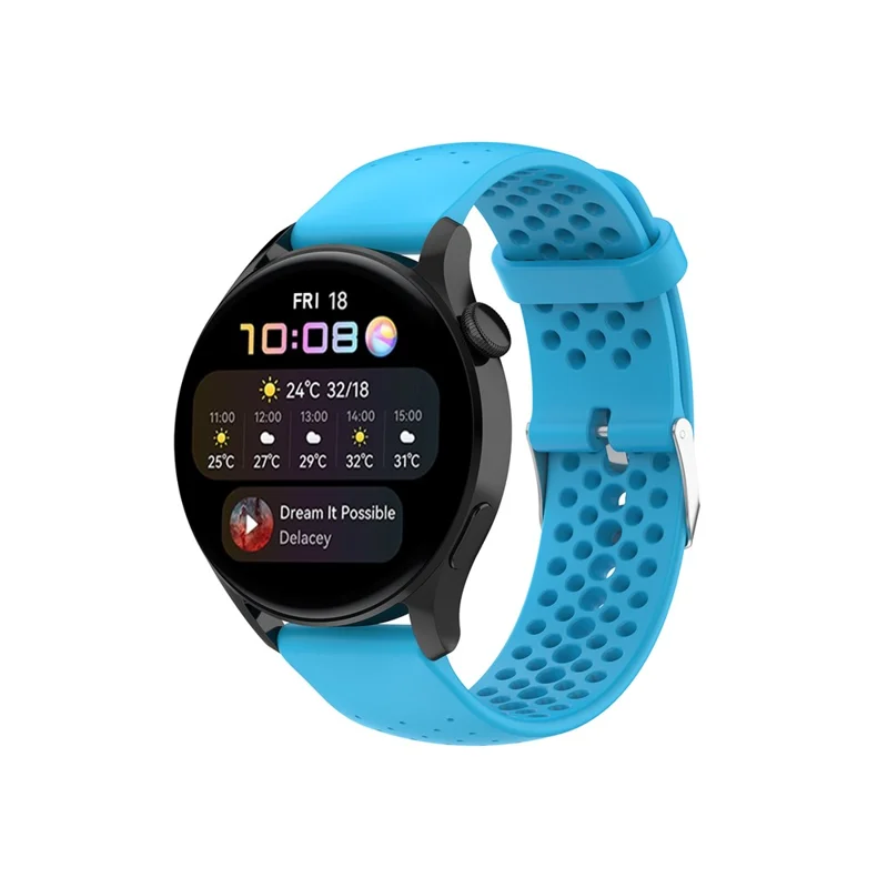 Silicone Breathable Watchband Adjustable Replacement Wrist Strap 22mm for Samsung Garmin Huawei Amazfit Smart Watch - Sky Blue