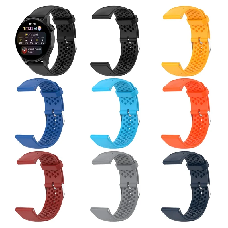 Silicone Breathable Watchband Adjustable Replacement Wrist Strap 22mm for Samsung Garmin Huawei Amazfit Smart Watch - Sky Blue