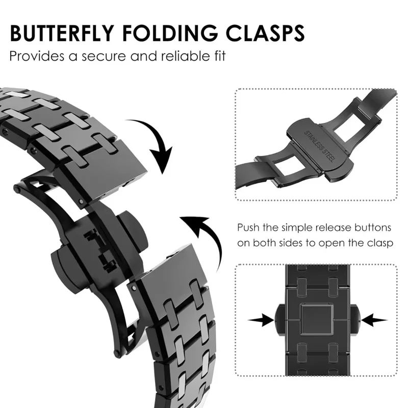 Titanium Alloy Band for Huami Amazfit T-Rex 2 Butterfly Clasp Watch Strap - Black