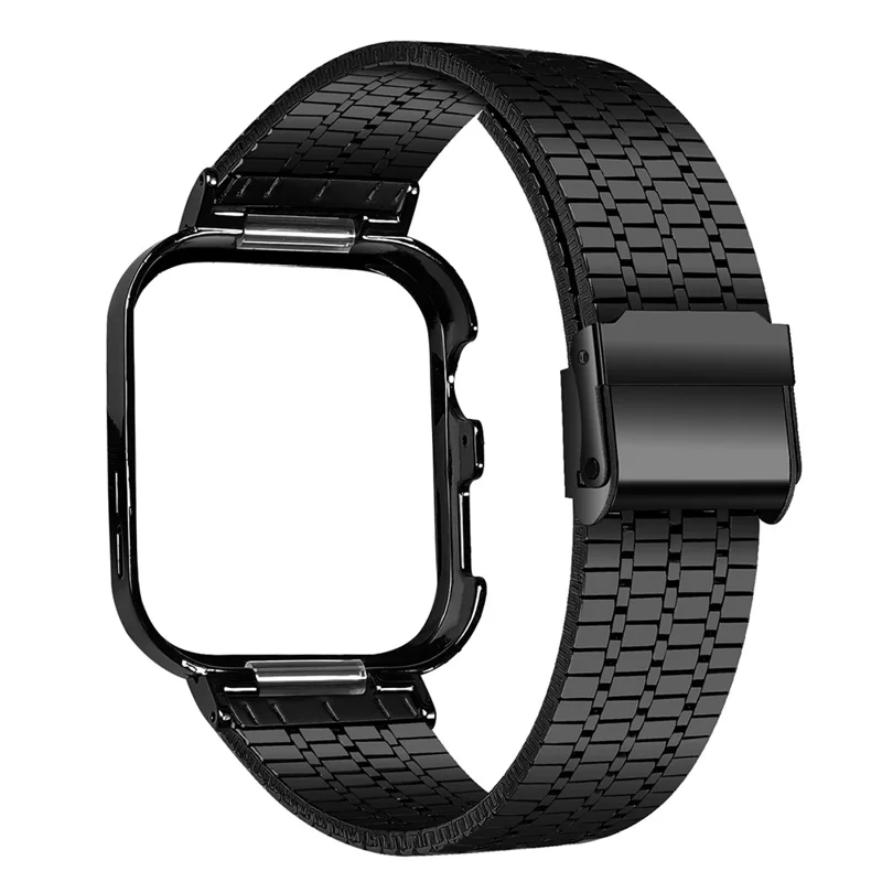 Voor Huawei Watch Fit 4 Pro geïntegreerd horlogeband met metalen horlogeframe 7-knoopp gesp roestvrijstalen band - Zwart