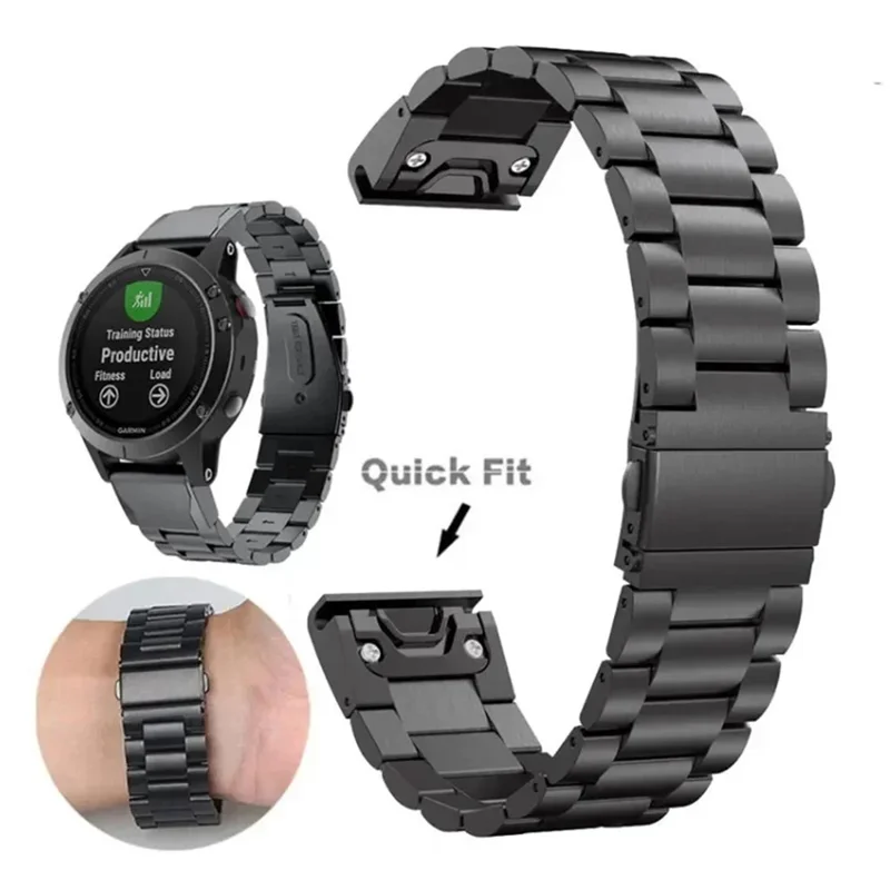 Cinturino per orologio a rilascio rapido da 26 mm per Garmin Fenix 8 Pro AMOLED 51 mm / 8 51 mm / Enduro 3 / Enduro 2 con cinturino in lega di titanio integrato a 3 perline con chiusura pieghevole - Nero