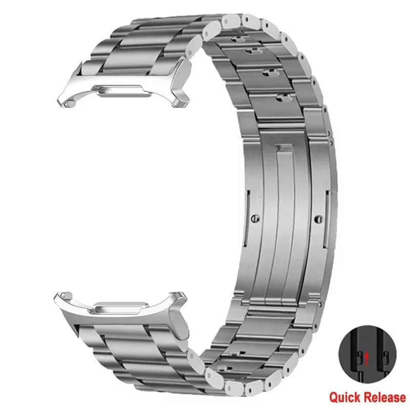 Titanium Alloy Watch Band for Samsung Galaxy Watch8 44mm / 40mm / 8 Classic 46mm Quick Release 3-Section Link Wrist Strap - Silver