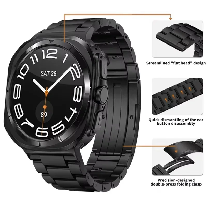 Titanium Alloy Watch Band for Samsung Galaxy Watch8 44mm / 40mm / 8 Classic 46mm Quick Release 3-Section Link Wrist Strap - Silver