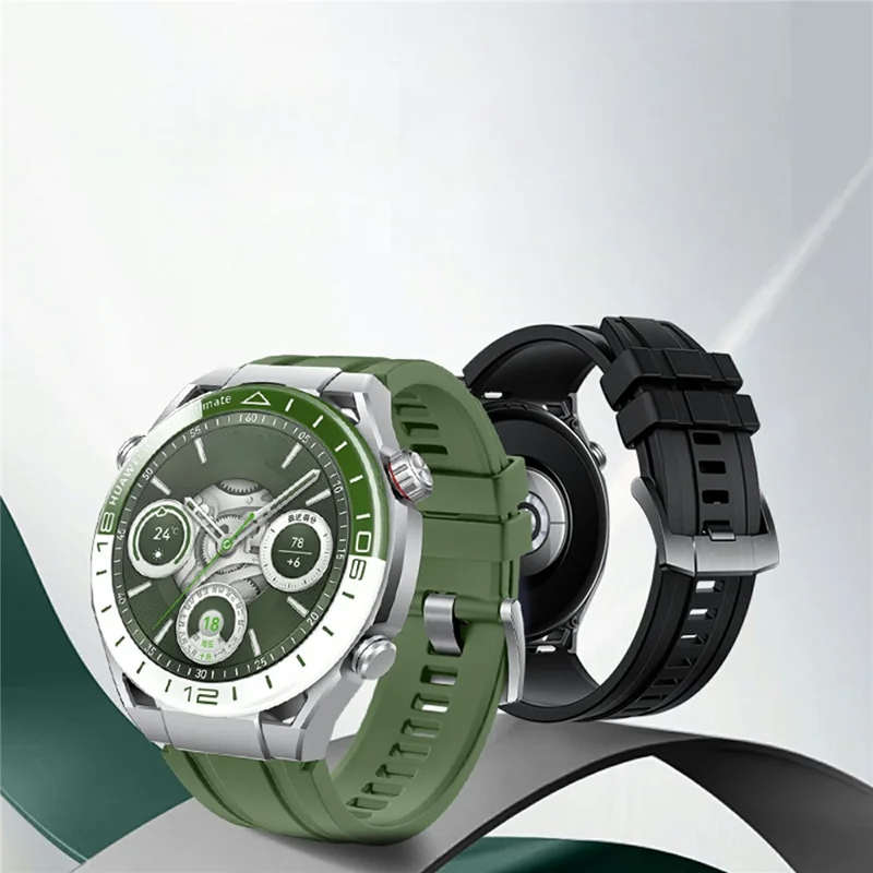 22mm Fluorine Rubber Sport Watch Band for Huawei Watch GT 5 / 5 Pro / 4 46mm / Samsung Galaxy Watch3 45mm Quick Release Wrist Strap - Green / Silver