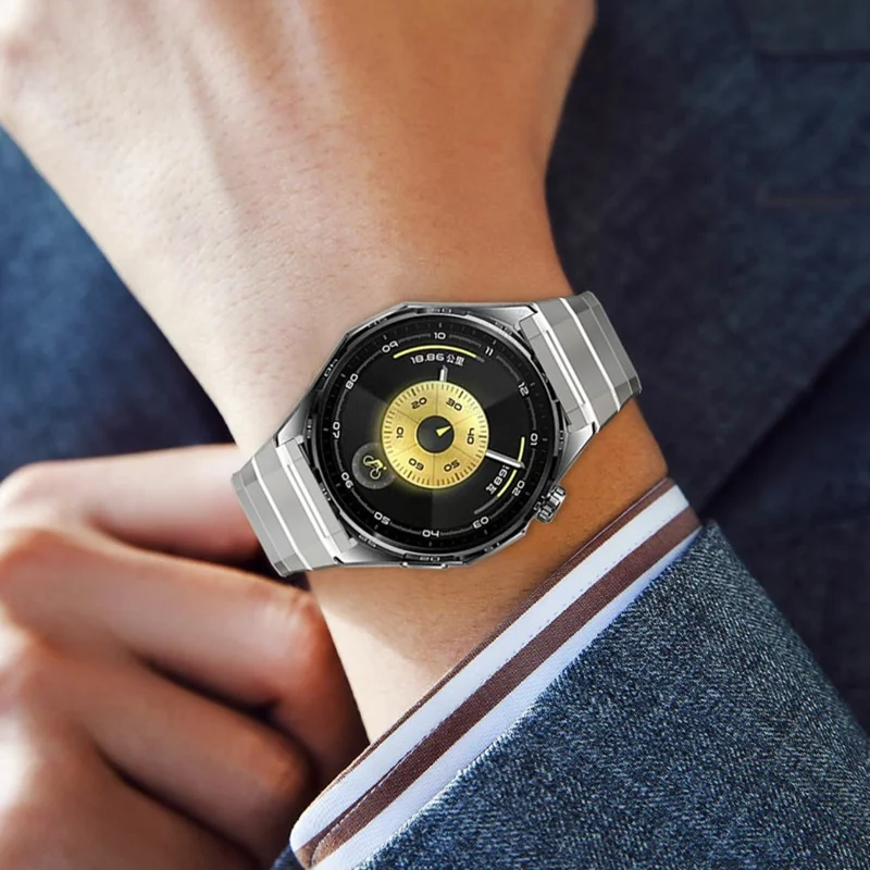 For Huawei Watch GT 6 46mm Stainless Steel Watch Strap 1-Bead Replacement Wrist Band - Silver