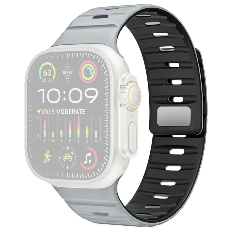 Pulseira Magnética para Apple Watch Ultra 3 2 1 49mm / Série 11 10 46mm / 9 8 7 45mm / SE3 SE2 SE 6 5 4 44mm / 3 2 1 42mm Pulseira de Silicone Bicolor - Cinza Claro / Preto