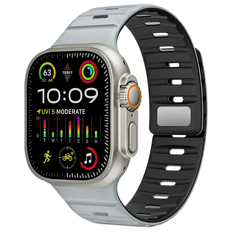 Pulseira Magnética para Apple Watch Ultra 3 2 1 49mm / Série 11 10 46mm / 9 8 7 45mm / SE3 SE2 SE 6 5 4 44mm / 3 2 1 42mm Pulseira de Silicone Bicolor - Cinza Claro / Preto