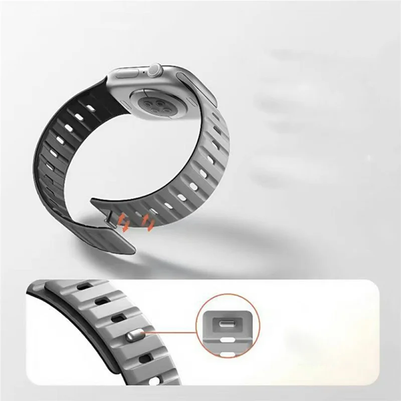 Pulseira de Relógio Magnética para Apple Watch Series 11 10 42mm / 9 8 7 41mm / SE3 SE2 SE 6 5 4 40mm / 3 2 1 38mm Pulseira de Silicone Dupla Cor - Cinza Claro / Preto