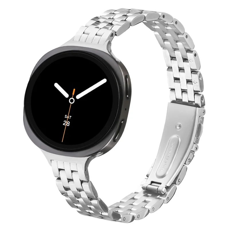 Slim 5-Bead Watch Band for Samsung Galaxy Watch8 44mm / 40mm / 8 Classic 46mm Stainless Steel Silver Strap