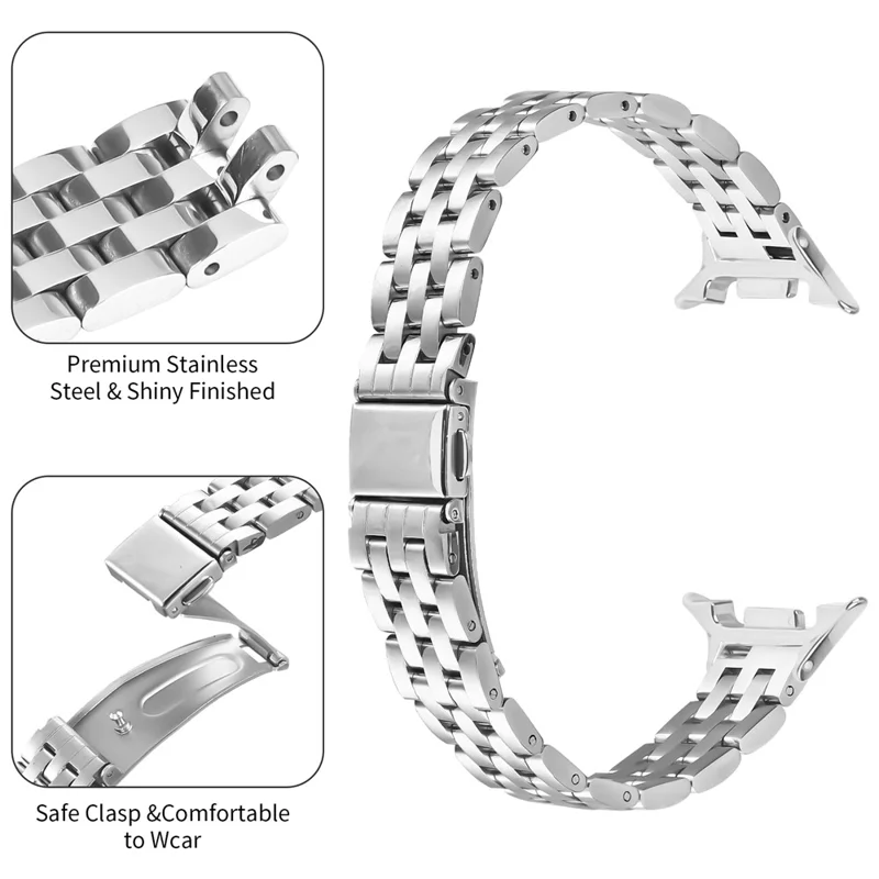 Slim 5-Bead Watch Band for Samsung Galaxy Watch8 44mm / 40mm / 8 Classic 46mm Stainless Steel Silver Strap