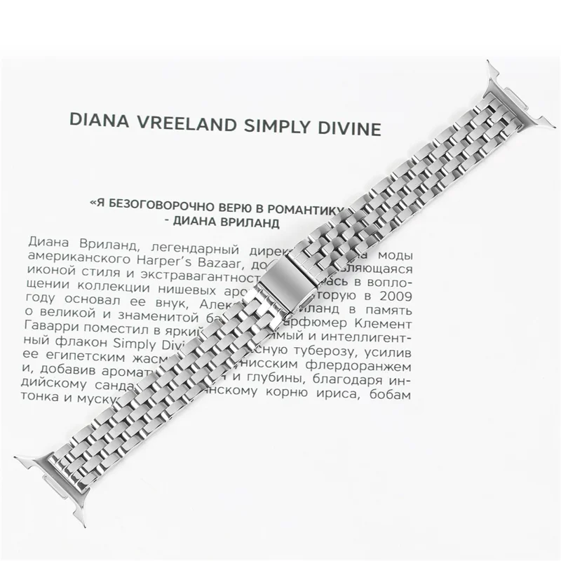 Slim 5-Bead Watch Band for Samsung Galaxy Watch8 44mm / 40mm / 8 Classic 46mm Stainless Steel Silver Strap