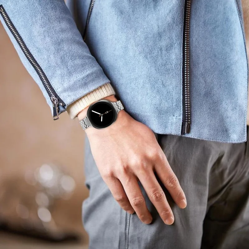 Slim 5-Bead Watch Band for Samsung Galaxy Watch8 44mm / 40mm / 8 Classic 46mm Stainless Steel Silver Strap