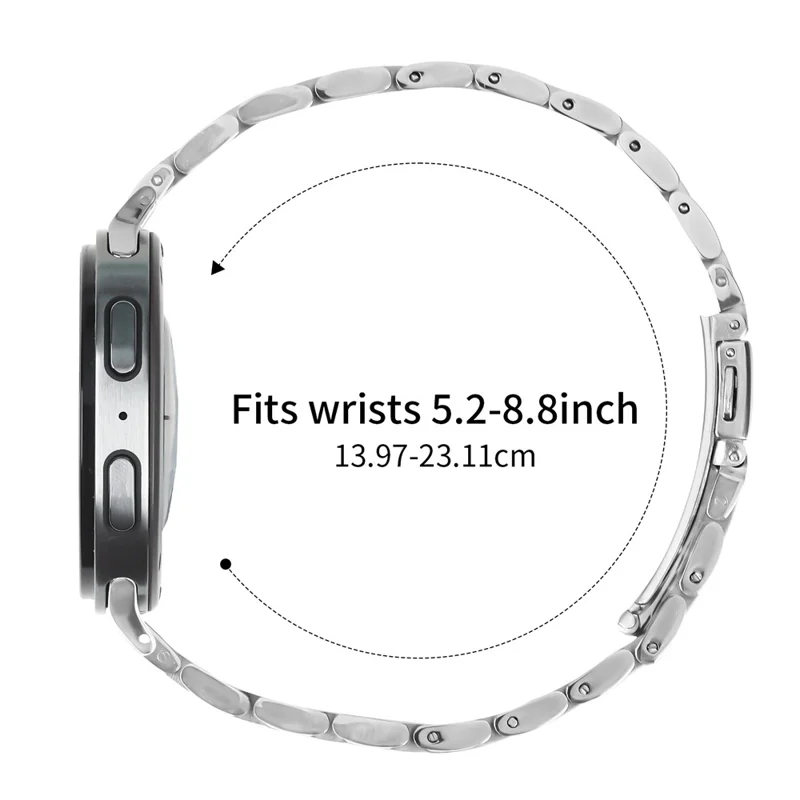 Slim 5-Bead Watch Band for Samsung Galaxy Watch8 44mm / 40mm / 8 Classic 46mm Stainless Steel Silver Strap