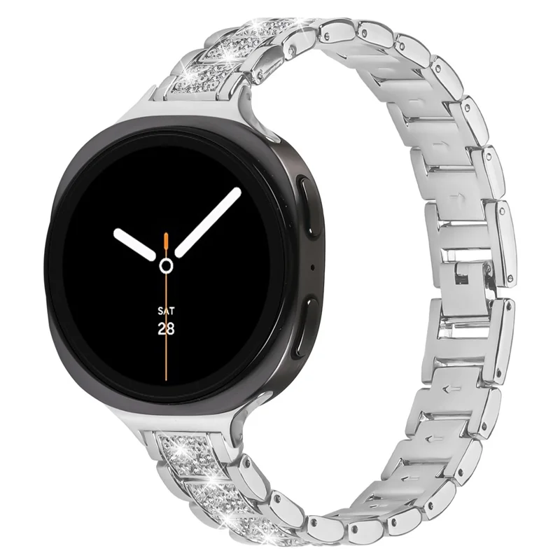 Zinc Alloy Slim Band for Samsung Galaxy Watch8 44mm / 40mm / 8 Classic 46mm Smart Watch Silver Strap with Rhinestones Decor