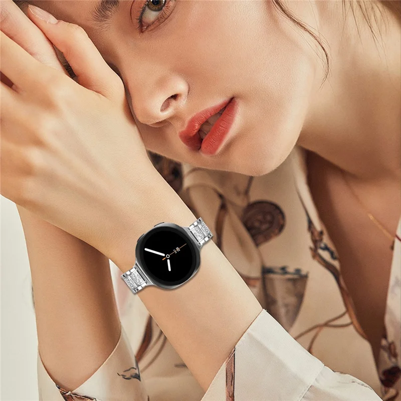 Zinc Alloy Slim Band for Samsung Galaxy Watch8 44mm / 40mm / 8 Classic 46mm Smart Watch Silver Strap with Rhinestones Decor