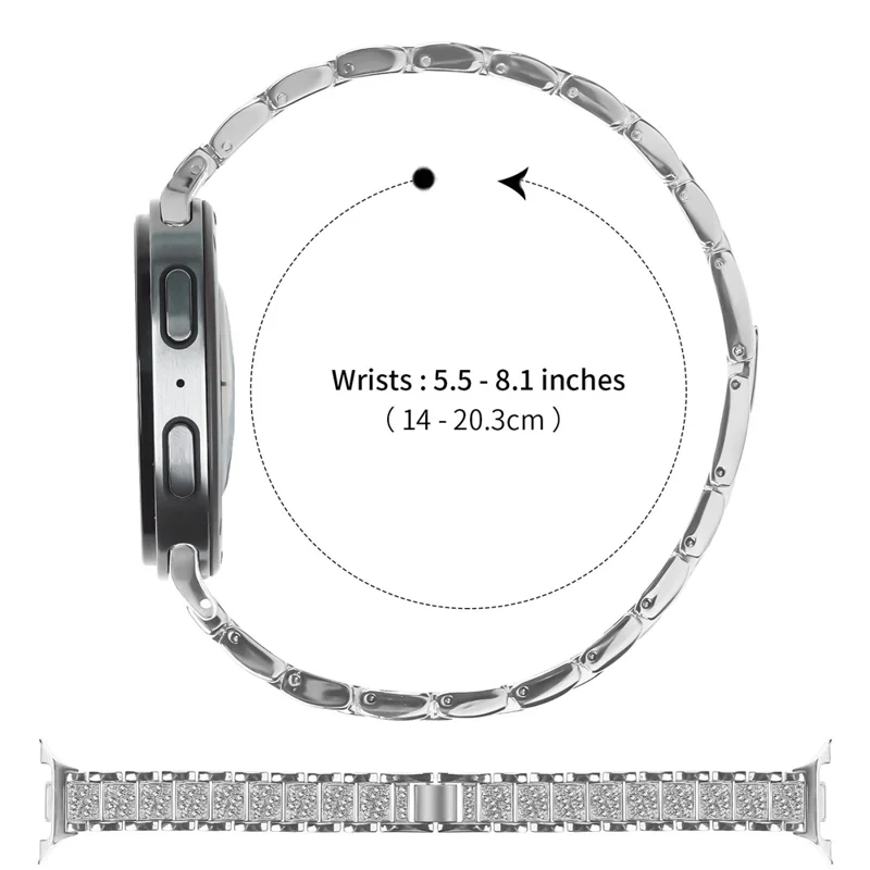 Zinc Alloy Slim Band for Samsung Galaxy Watch8 44mm / 40mm / 8 Classic 46mm Smart Watch Silver Strap with Rhinestones Decor