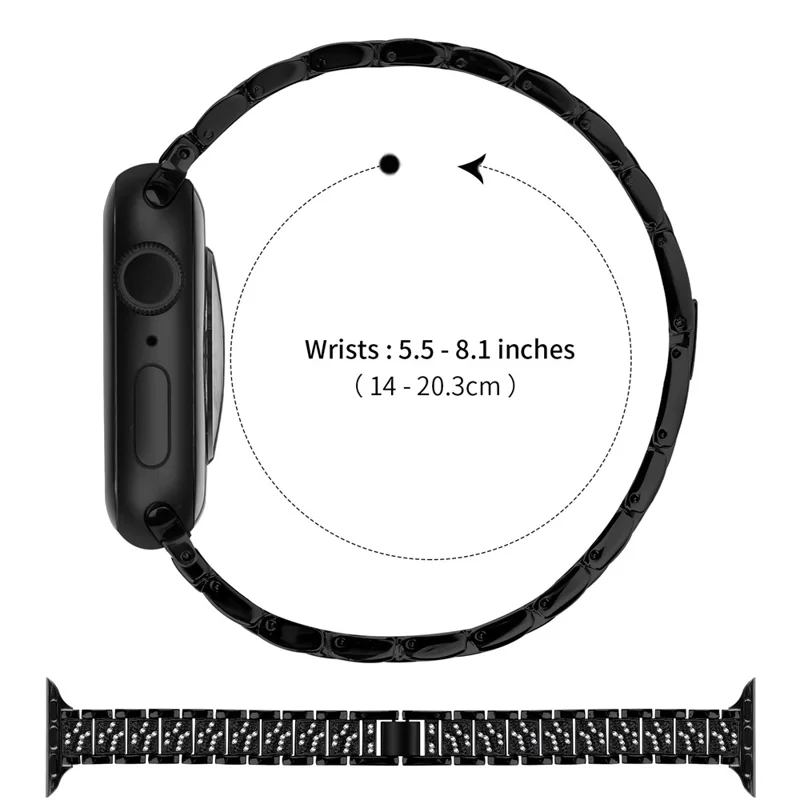 Pulseira Fina Eletrodepositada para Apple Watch Series 11 10 42mm / 9 8 7 41mm / SE3 SE2 SE 6 5 4 40mm / 3 2 1 38mm com Decoração de Strass - Preto