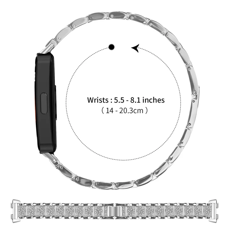 Zinc Alloy Slim Band for Huawei Band 10 / 9 / 8 Smart Watch Silver Strap with Rhinestones Decor