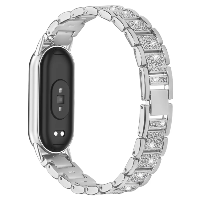 Zinc Alloy Slim Band for Xiaomi Smart Band 10 / 9 / 8 Smart Watch Silver Strap with Rhinestones Decor