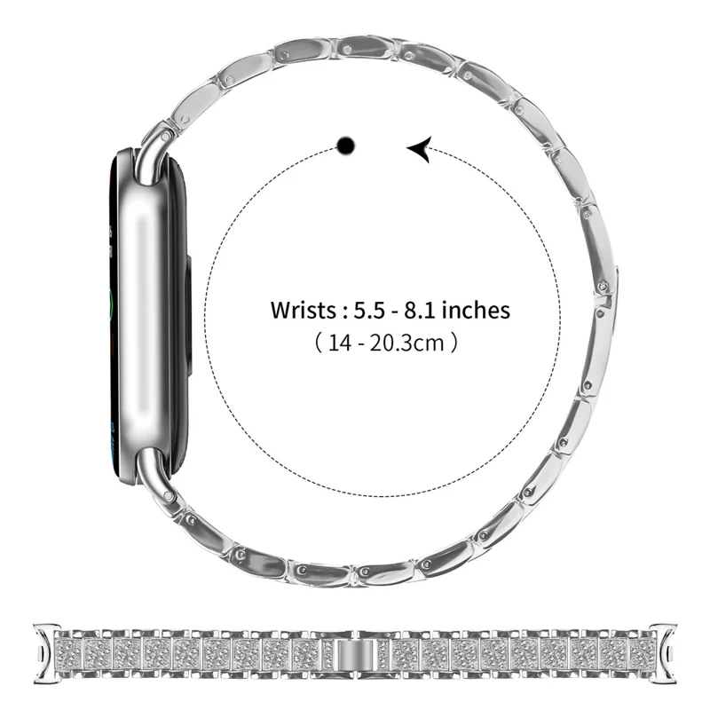 Zinc Alloy Slim Band for Xiaomi Smart Band 10 / 9 / 8 Smart Watch Silver Strap with Rhinestones Decor