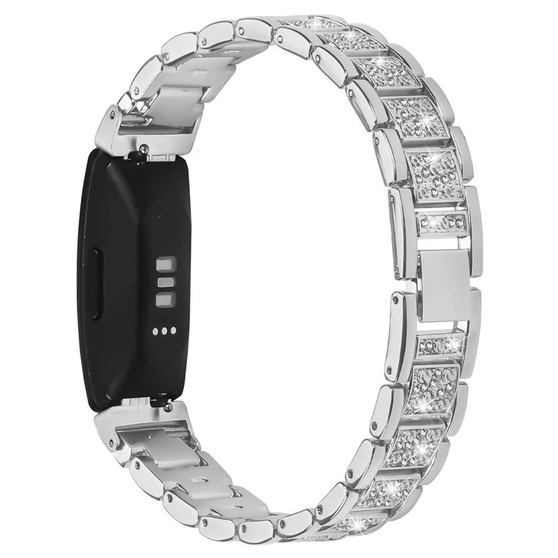 Zinc Alloy Slim Band for Fitbit Inspire 2 / Inspire / Inspire HR Smart Watch Silver Strap with Rhinestones Decor