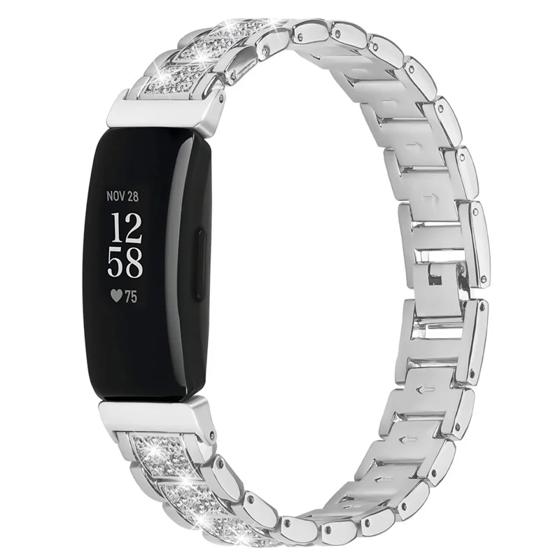 Zinc Alloy Slim Band for Fitbit Inspire 2 / Inspire / Inspire HR Smart Watch Silver Strap with Rhinestones Decor