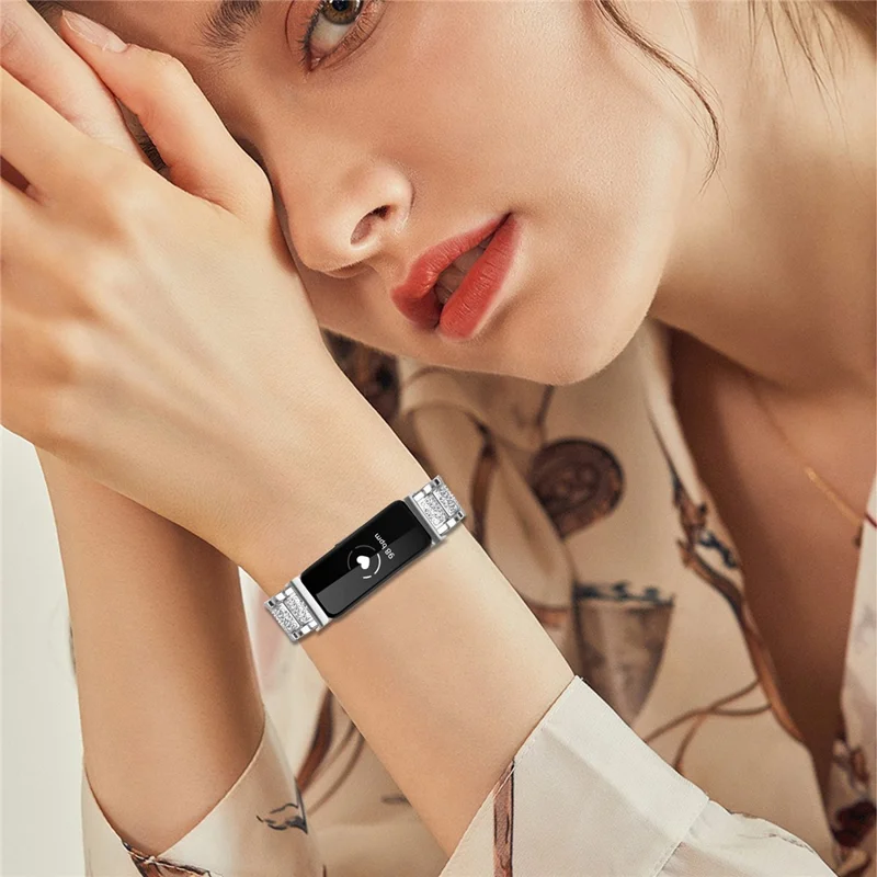 Zinc Alloy Slim Band for Fitbit Inspire 2 / Inspire / Inspire HR Smart Watch Silver Strap with Rhinestones Decor