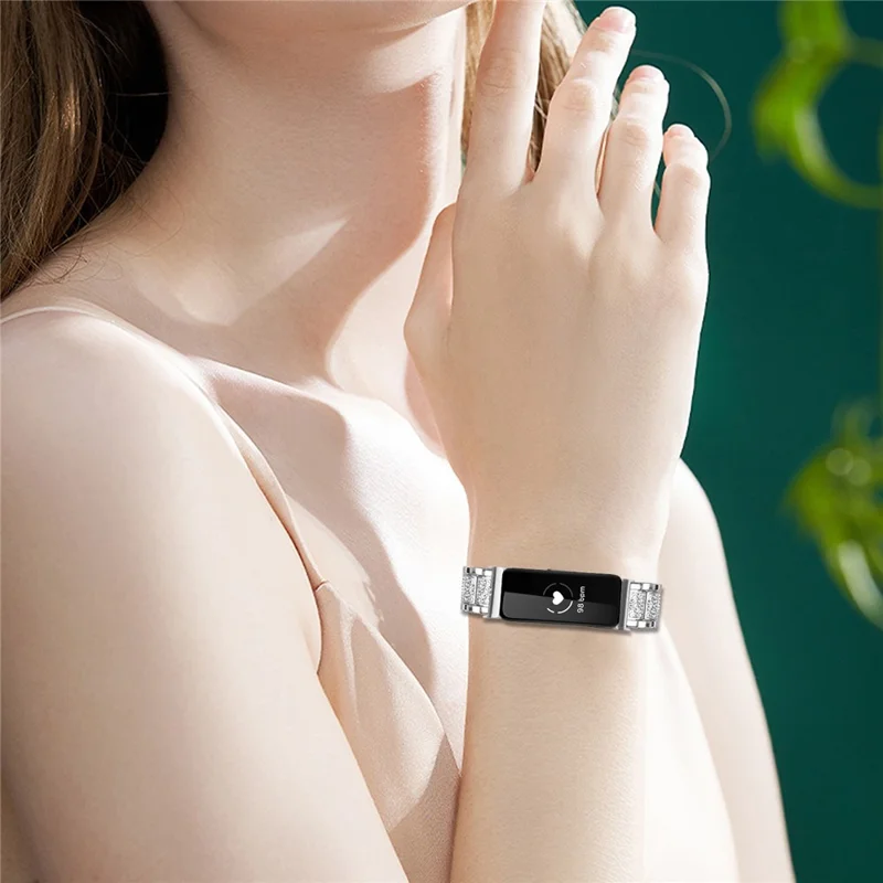 Zinc Alloy Slim Band for Fitbit Inspire 2 / Inspire / Inspire HR Smart Watch Silver Strap with Rhinestones Decor