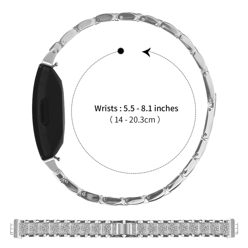 Zinc Alloy Slim Band for Fitbit Inspire 2 / Inspire / Inspire HR Smart Watch Silver Strap with Rhinestones Decor