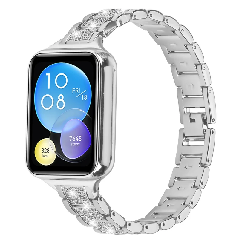 Zinc Alloy Slim Band for Xiaomi Smart Band 9 Pro / 8 Pro Smart Watch Silver Strap with Rhinestones Decor