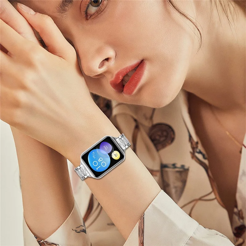 Zinc Alloy Slim Band for Xiaomi Smart Band 9 Pro / 8 Pro Smart Watch Silver Strap with Rhinestones Decor