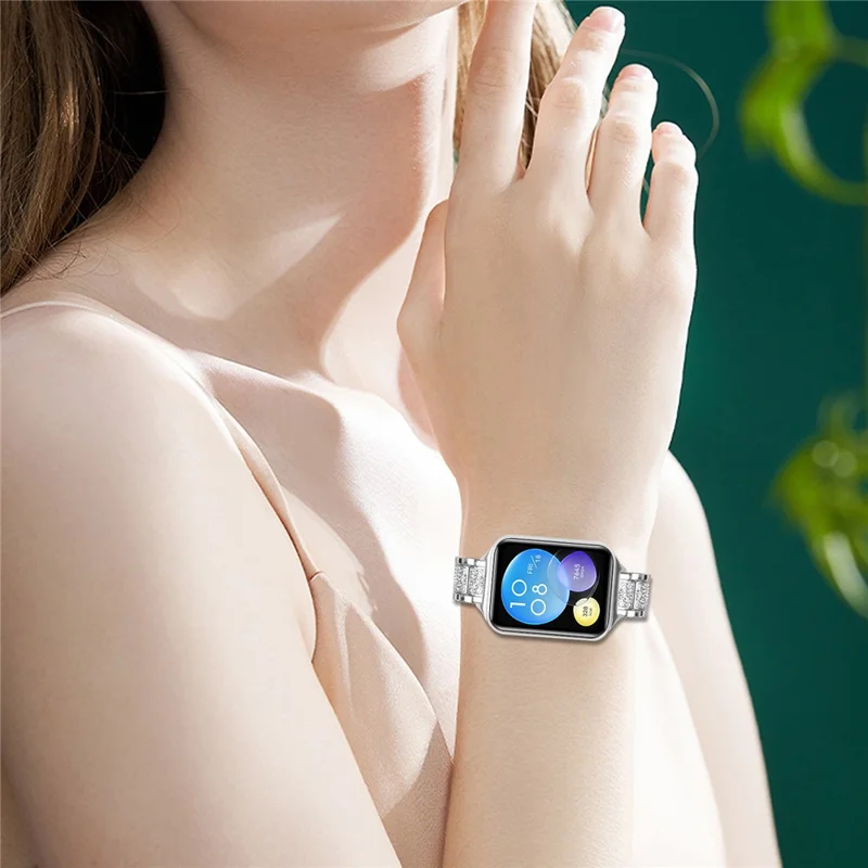 Zinc Alloy Slim Band for Xiaomi Smart Band 9 Pro / 8 Pro Smart Watch Silver Strap with Rhinestones Decor