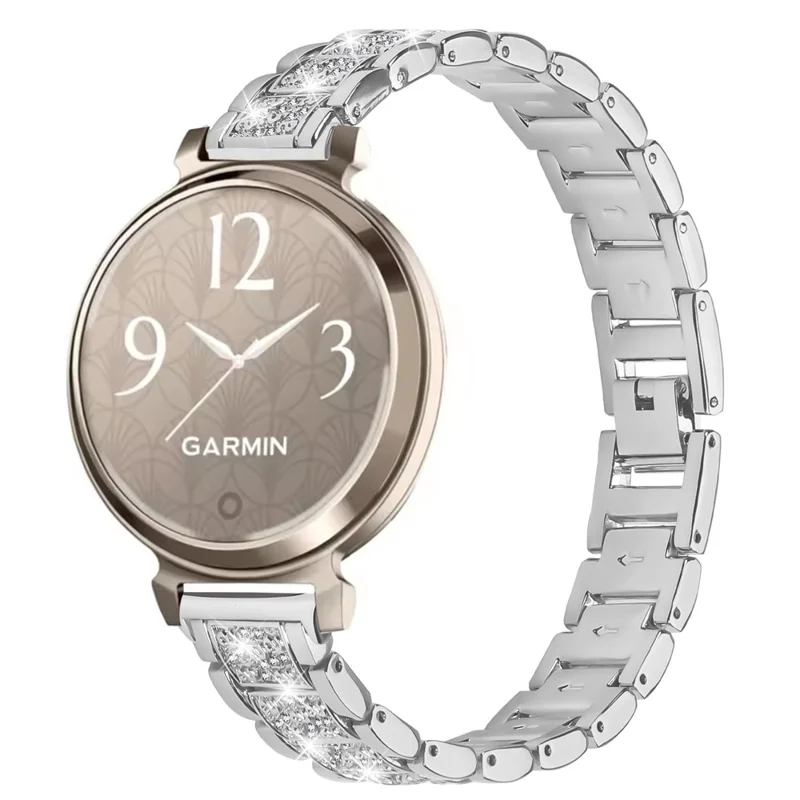 Zinc Alloy Slim Band for Garmin Lily 2 Smart Watch Silver Strap with Rhinestones Decor