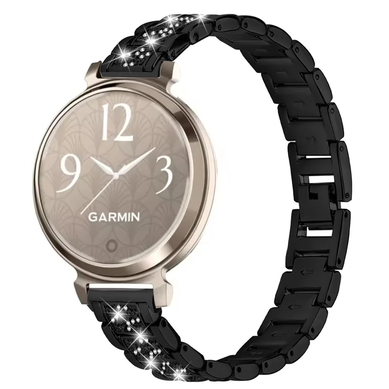 Electroplate Color Slim Band for Garmin Lily 2 Metal Watch Strap with Rhinestones Decor - Black