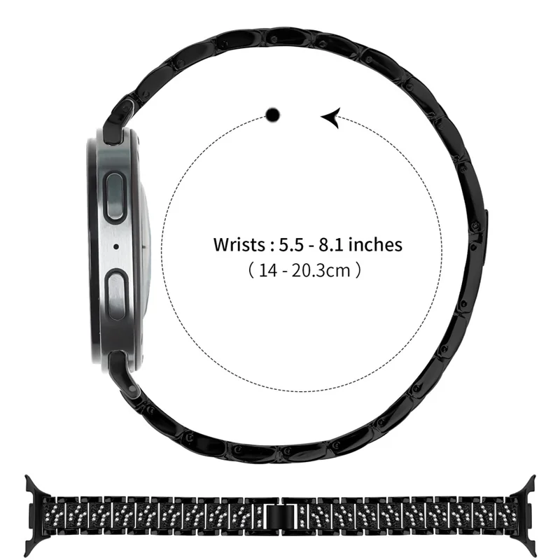 Electroplate Color Slim Band for Garmin Lily 2 Metal Watch Strap with Rhinestones Decor - Black