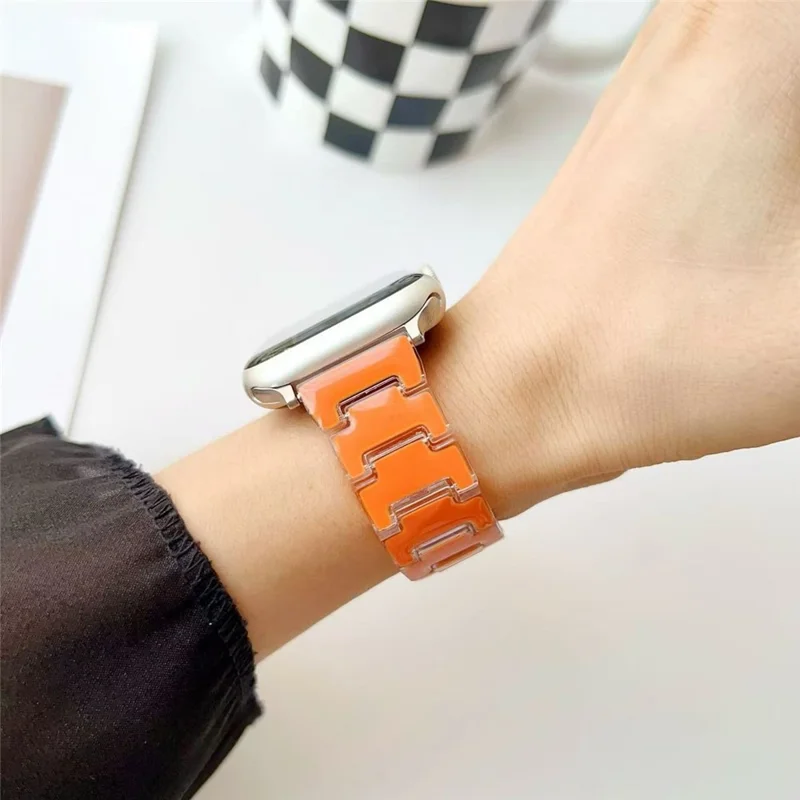 Pulseira de Relógio de Design de Cor de Sorte para Apple Watch Series 11 10 42mm / 9 8 7 41mm / SE3 SE2 SE 6 5 4 40mm / 3 2 1 38mm Substituição PC Strap com Fivela de Aço Inoxidável - Laranja