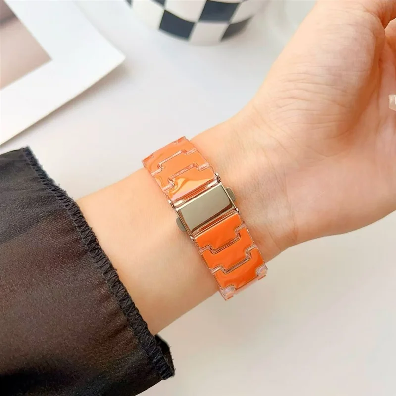 Pulseira de Relógio de Design de Cor de Sorte para Apple Watch Series 11 10 42mm / 9 8 7 41mm / SE3 SE2 SE 6 5 4 40mm / 3 2 1 38mm Substituição PC Strap com Fivela de Aço Inoxidável - Laranja