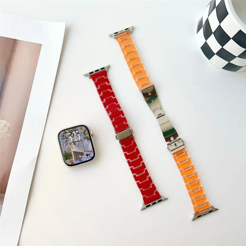 Pulseira de Relógio de Design de Cor de Sorte para Apple Watch Series 11 10 42mm / 9 8 7 41mm / SE3 SE2 SE 6 5 4 40mm / 3 2 1 38mm Substituição PC Strap com Fivela de Aço Inoxidável - Laranja