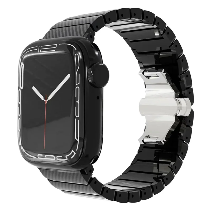 Bamboo Link Design PC Strap for Apple Watch Ultra 3 2 1 49mm  /  Series 11 10 46mm  /  9 8 7 45mm  /  SE3 SE2 SE 6 5 4 44mm  /  3 2 1 42mm Slim Watch Band with Stainless Steel Buckle - Black